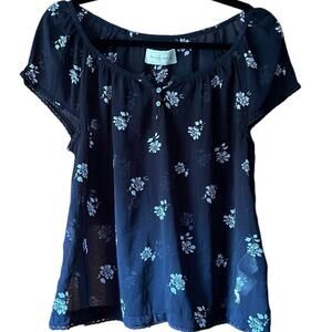 Abercrombie & Fitch Women's Floral Chiffon Blouse Cap Sleeve Blue White Size S
